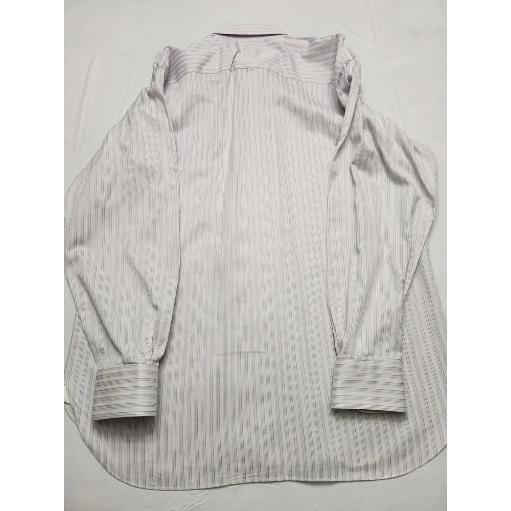 Ermenegildo Zegna Shirt Mens 17.5 44 Large Purple Stripe Long Sleeve Button Up